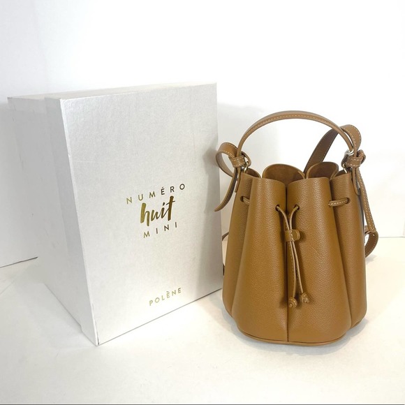 polene Handbags - Polene Numero Huit Mini Camel Tan Leather Crossbody Handbag Bucket Bag